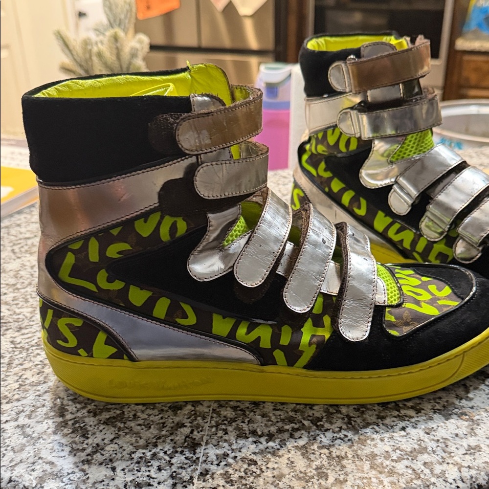 Louis Vuitton Black and Neon High-Top Sneakers - Picture 3 of 9
